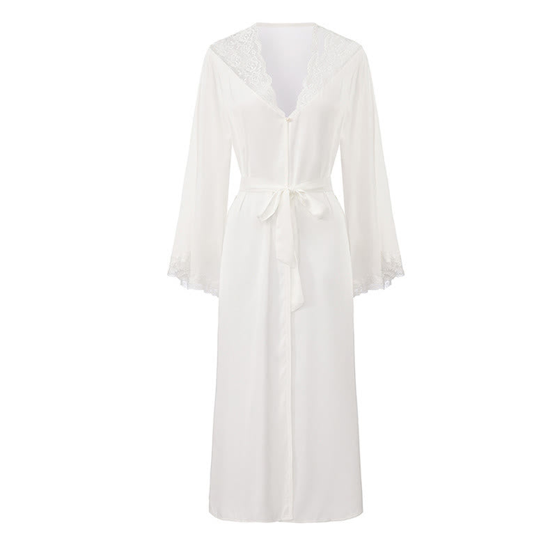 Solid Color Sexy Lace Bathrobe - image 5