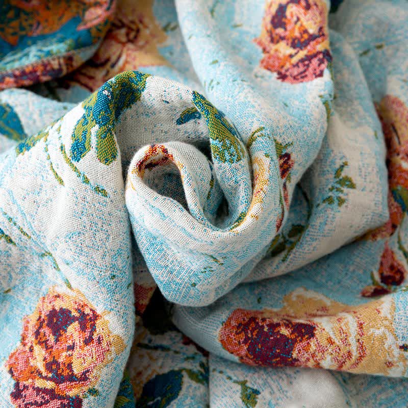 Painterly Rose Tassel Cotton Gauze Quilt - image 3