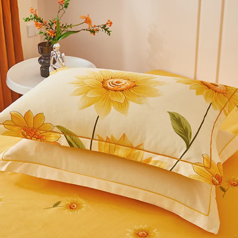 Brushed Cotton Sunflower Reversible Bedding Set(4PCS) - image 6