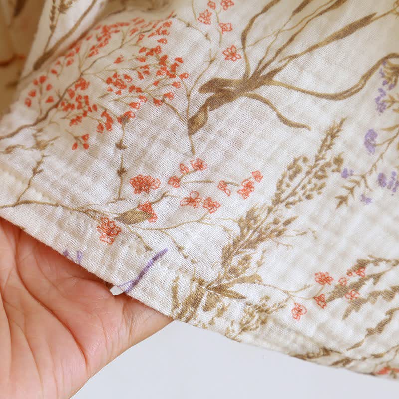 Muted Floral Cotton Gauze Kimono Bathrobe - image 10