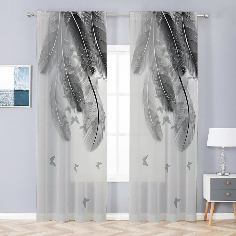 Ownkoti Feather Butterfly Print Sheer Curtain - image 2