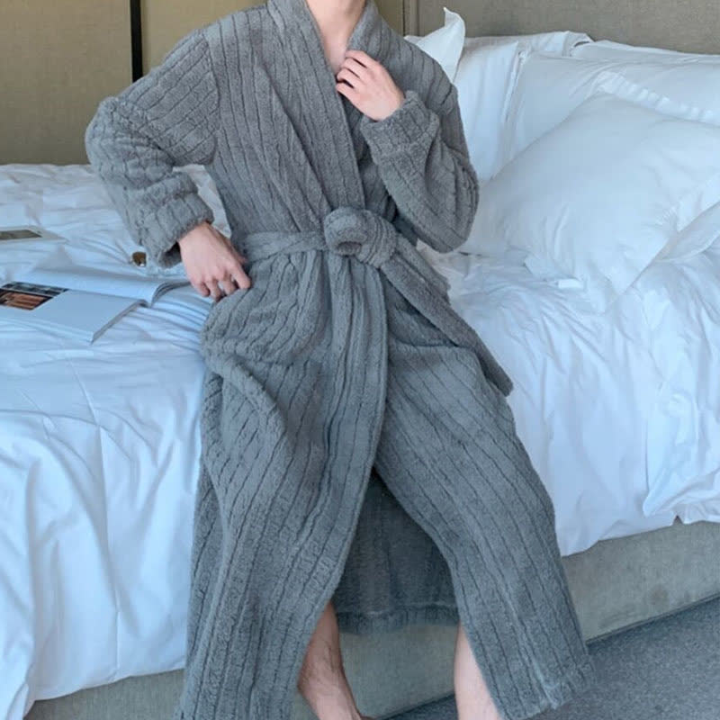 Ownkoti Solid Color Stripe Textured Plush Bathrobe - image 7