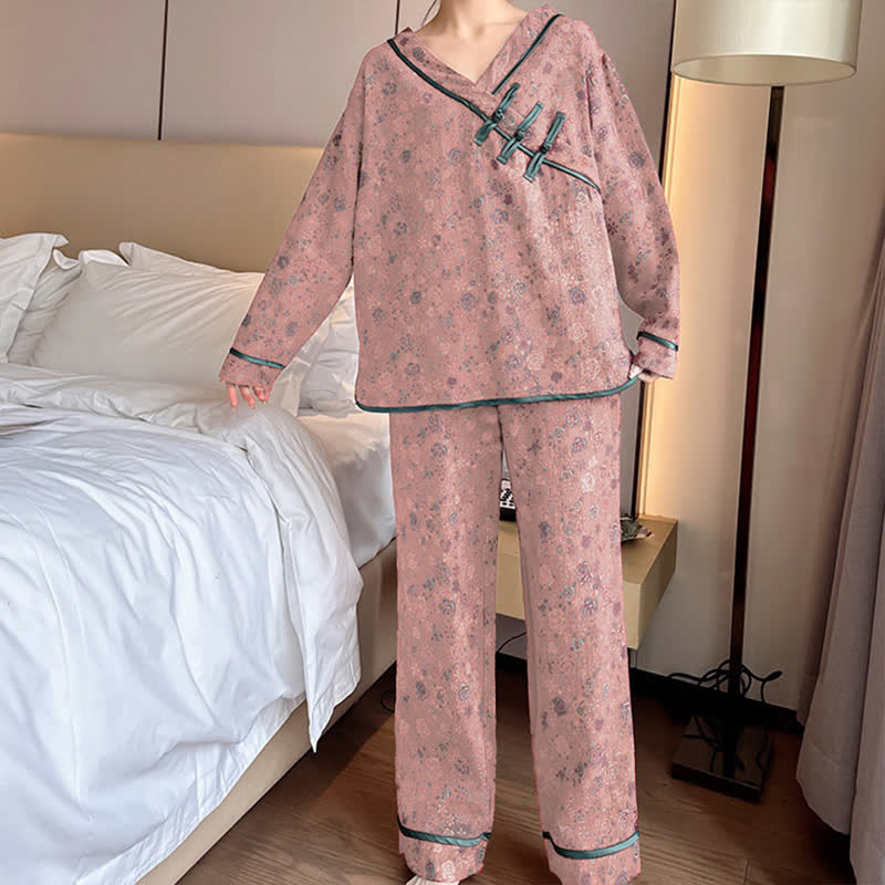 Plus Size Frog Button Rose Cotton Pajama Set - image 8