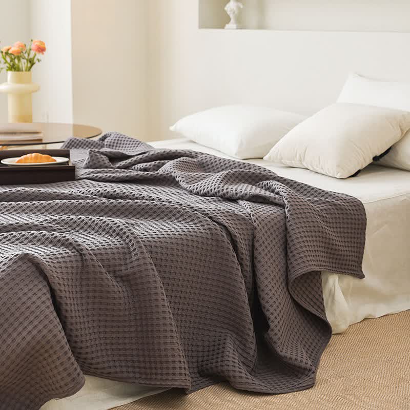 Solid Waffle Cotton Gauze Blanket - Dark Grey - 79"W x 90"L - image 16
