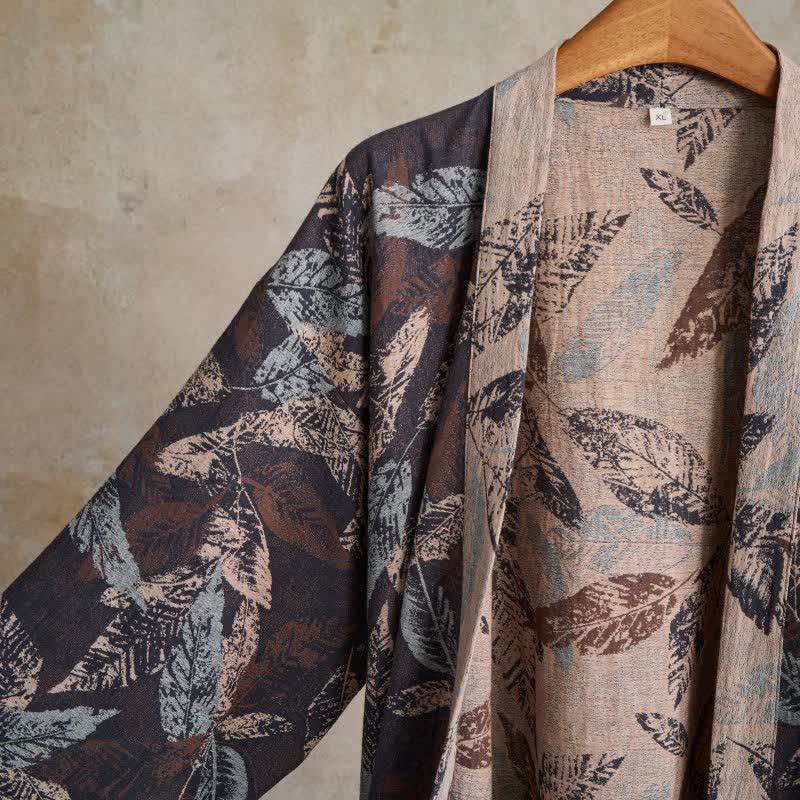 Leaf Jacquard Cotton Gauze Kimono Robe - image 3