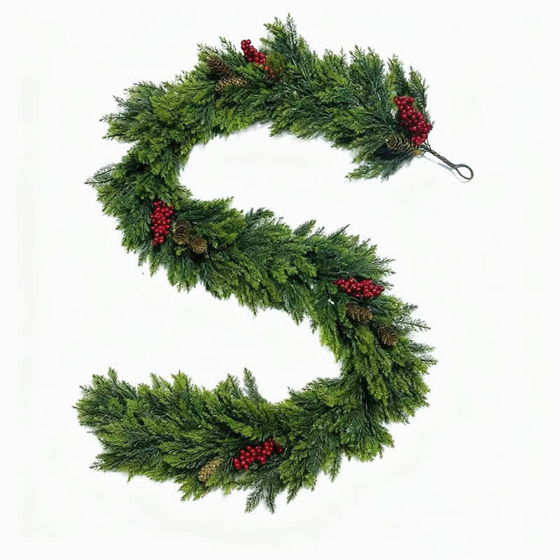 Faux Cedar Pine Christmas Garland with Red Berries - image 5