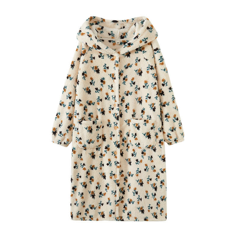 Rustic Floral Hooded Button Plush Robe - image 3