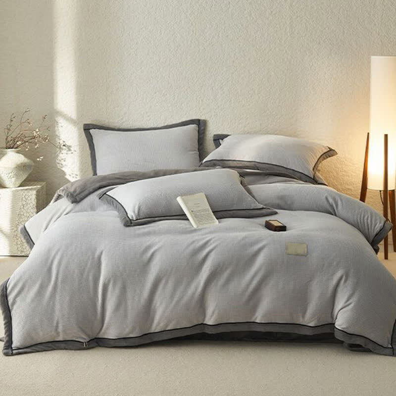 Waffle Textured Reversible Plush Bedding Set(4PCS) - image 18