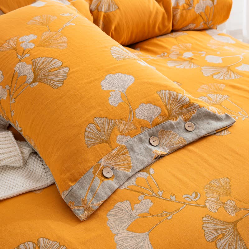 Button Ginkgo Leaf Cotton Gauze Bedding Set (4PCS) - image 34