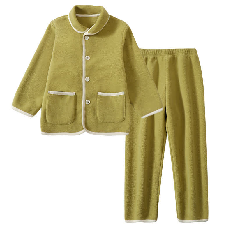 Solid Warm Plush Child Pajama Set - Green - Child:160cm - image 6