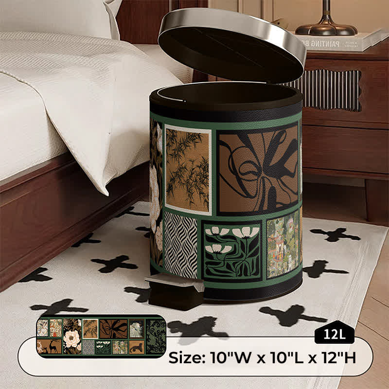 Vintage Oriental Leather Double-layer Trash Bin - C - Foot Pedal - 10"W x 10"L x 12"H - image 11