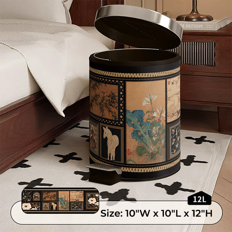 Vintage Double-layer Artistic Leather Trash Can - Foot Pedal - 10"W x 10"L x 12"H - image 3