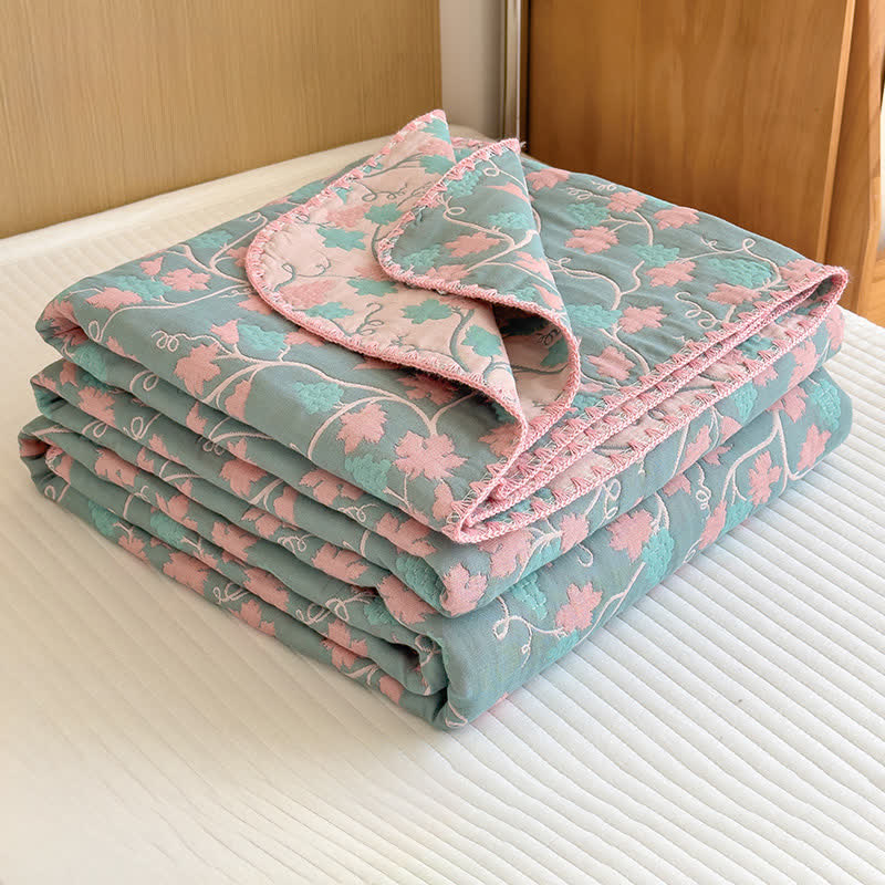 Elegant Botanical Jacquard Cotton Gauze Quilt - image 5