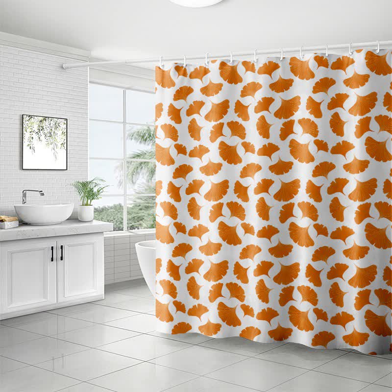 Orange Ginkgo Leaf Print Shower Curtain - image 7