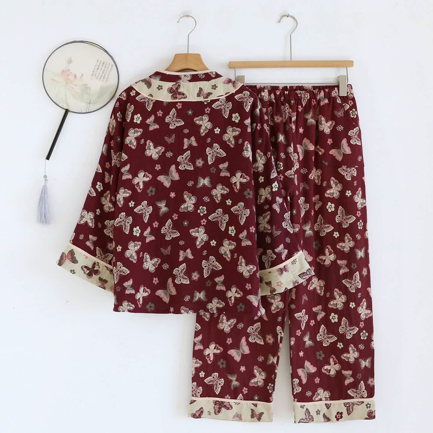 Oriental Style Butterfly Cotton Pajama Set - image 5