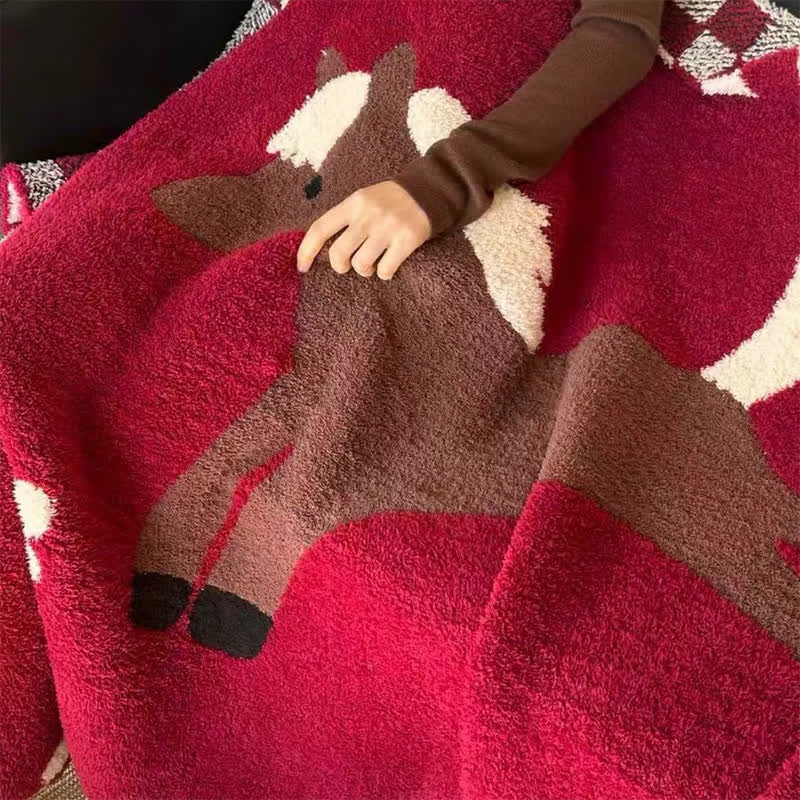 Festive Equestrian Red Fleece Blanket - image 9