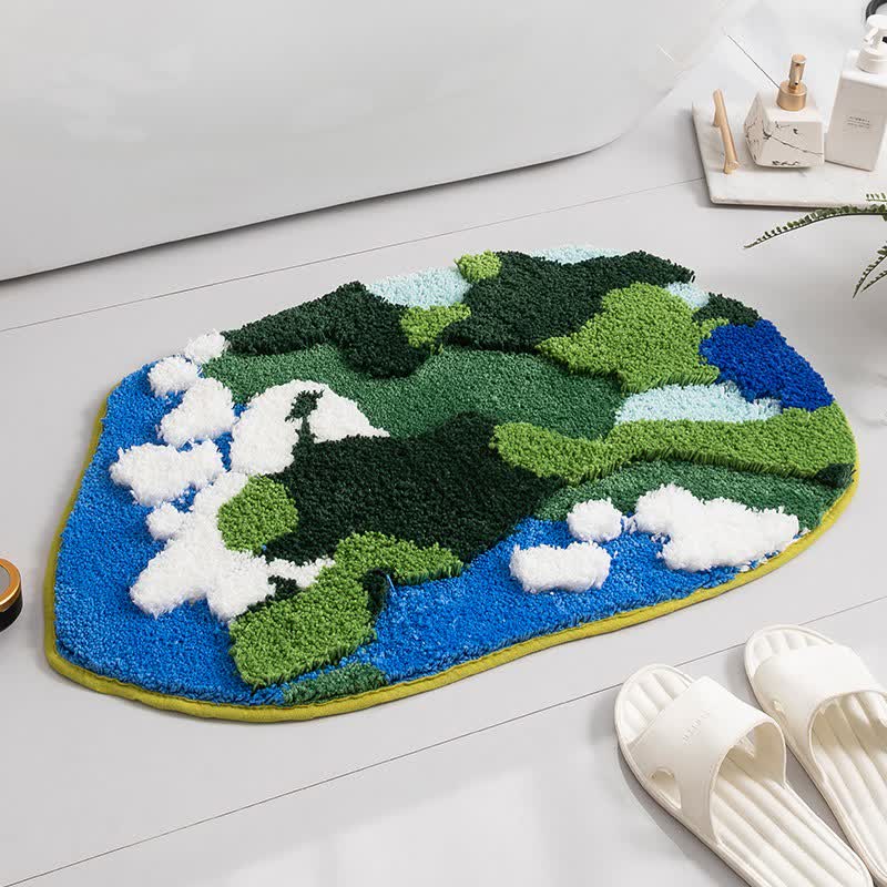 Artistic Abstract Decorative Bath Rug - Green & Blue - 23"W x 35"L - image 2