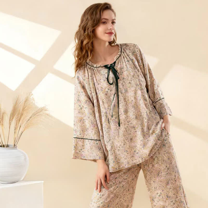 Pastoral Floral Cotton Ruffled Loungewear Set - image 2