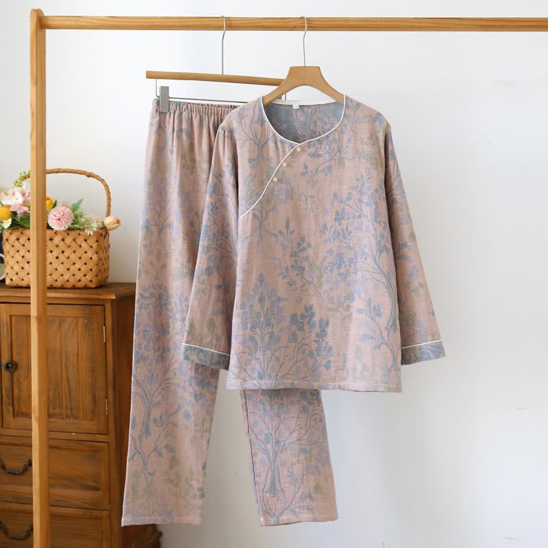 Eastern-Inspired Floral Cotton Pajama Set - Pink - XL - image 12