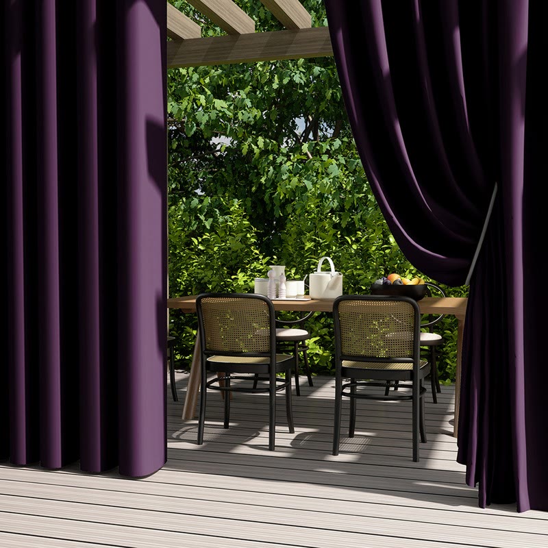 Outdoor Waterproof Solid Color Curtain - Purple - 55"W x 102"L - image 8