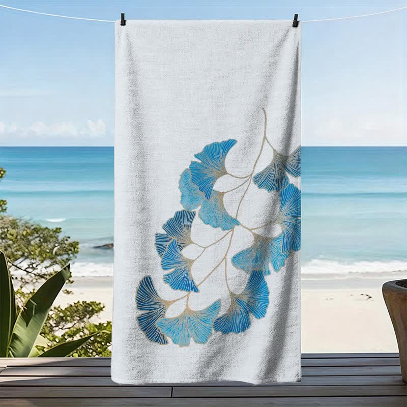 Elegant Blue Ginkgo Leaf Beach Towel - image 3
