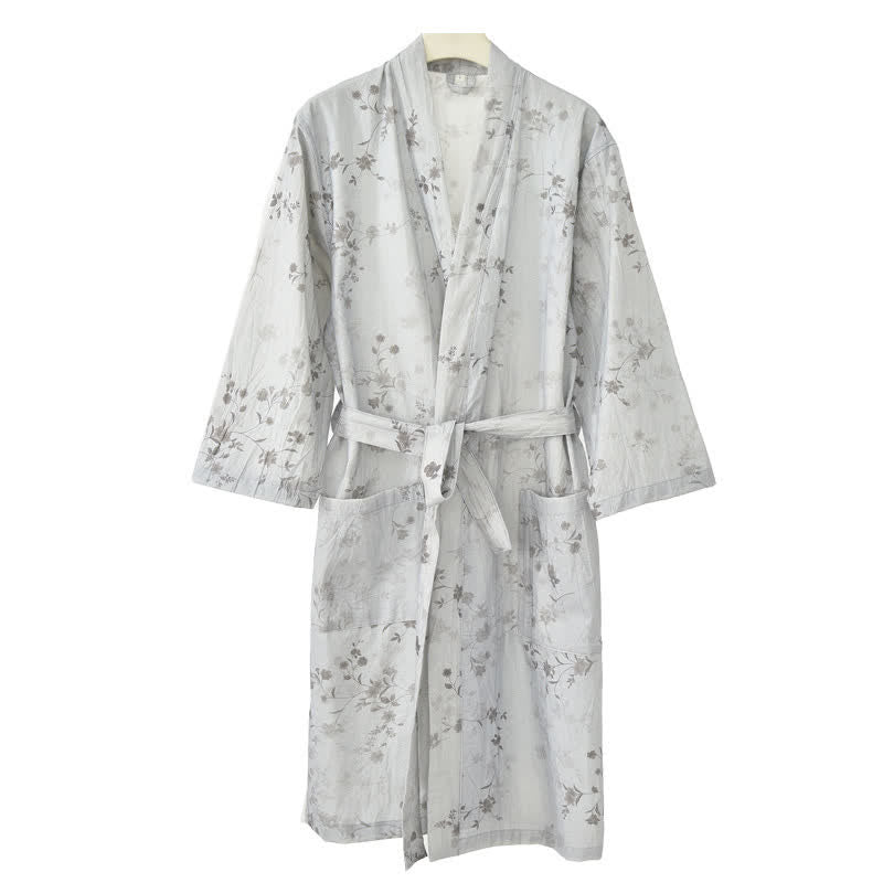 Elegant Floral Cotton Linen Kimono Robe - image 5