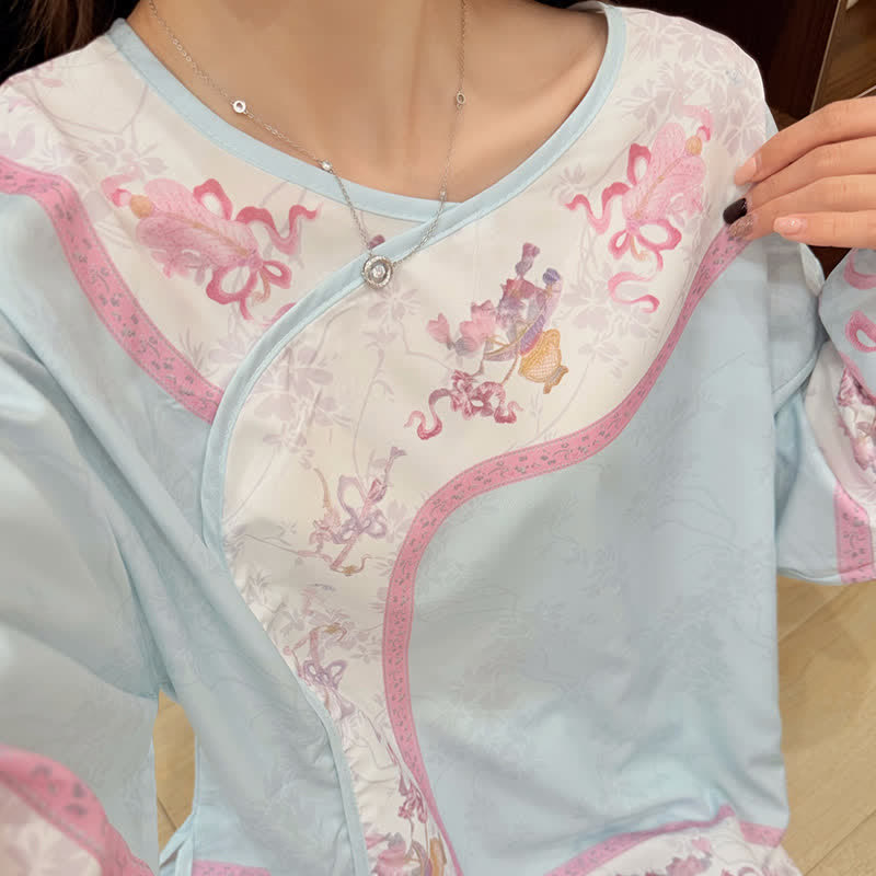 Light Blue Vintage Style Floral Pajamas - image 6