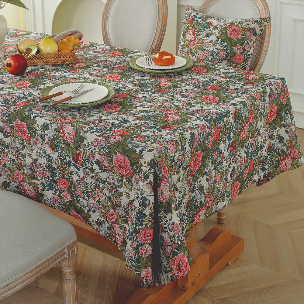 Shabby Chic Rose Jacquard Floral Tablecloth - image 1