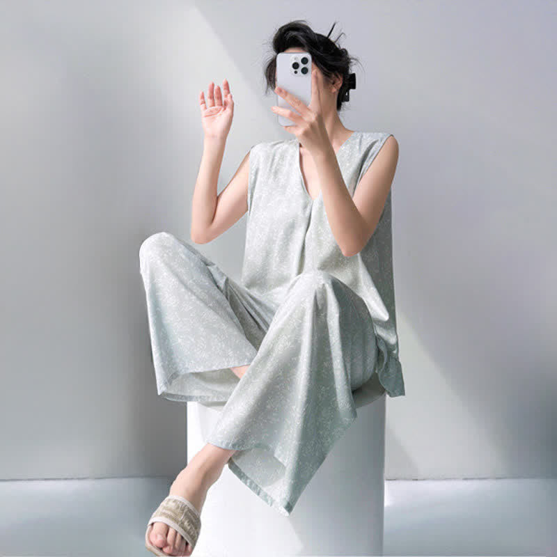 Subtle Floral Leaf Tank & Pants Pajamas - image 3