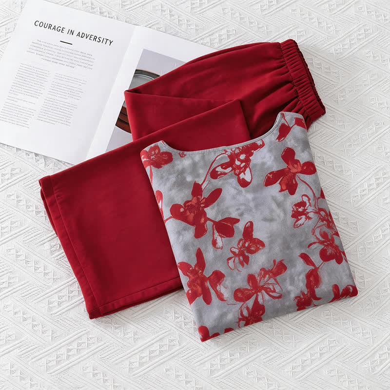 Vintage Floral Eastern-Inspired Loungewear Set - image 6