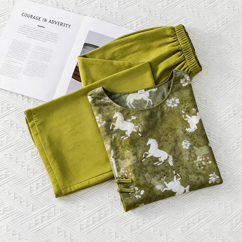 Horse Print Eastern-Inspired Loungewear Set - image 9