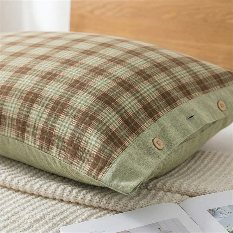 Ownkoti Vintage Plaid Button Cotton Pillowcases (2PCS) - image 3