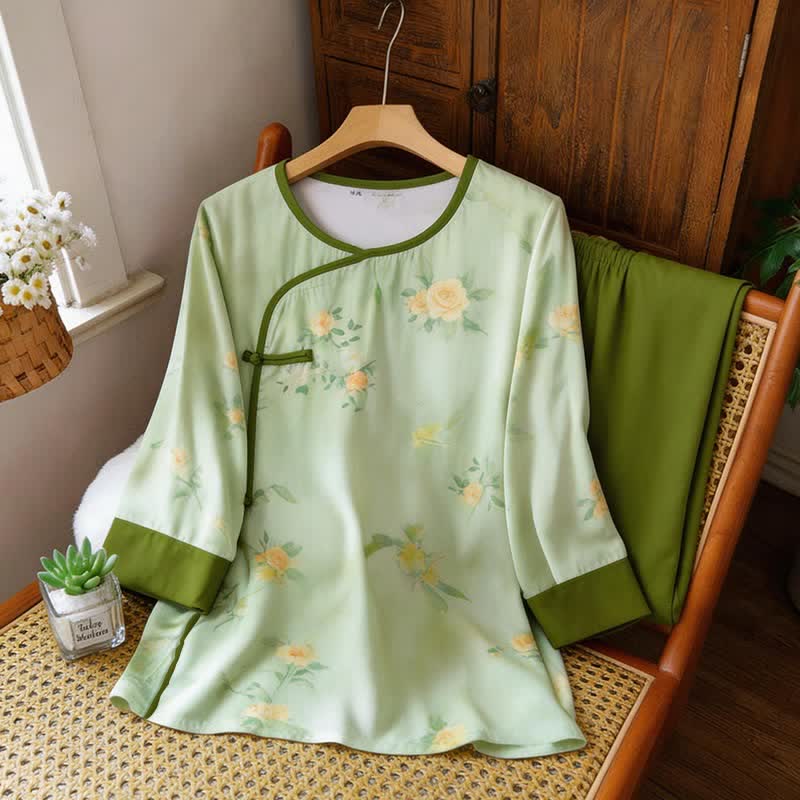Fresh Floral Eastern-Inspired Pajama Set - image 4