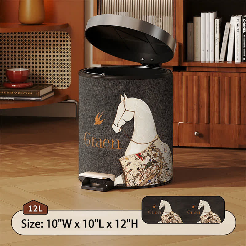 Classical Oriental Equestrian Trash Can - Black - Foot-Pedal - 10"W x 10"L x 12"H - image 11