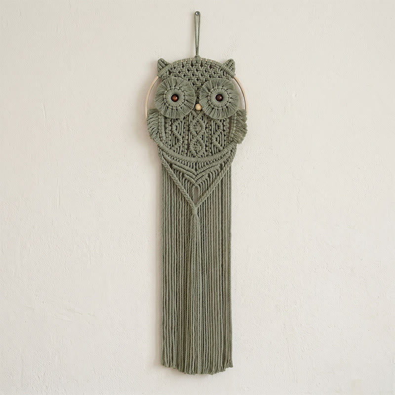 Handmade Macrame Owl Wall Hanging - Green - 76cm x 25cm - image 3