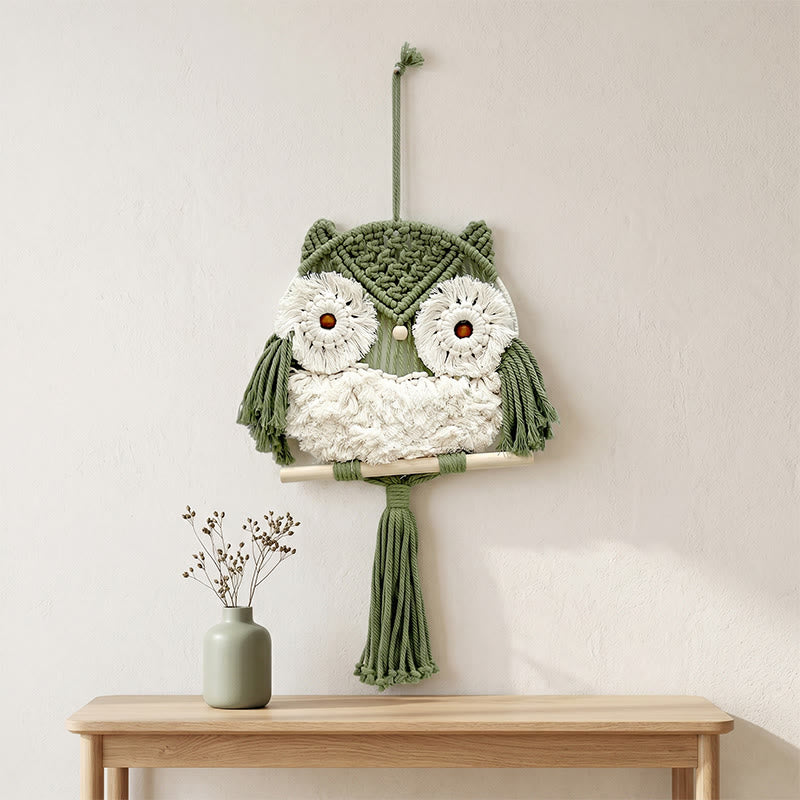 Nordic Warmth Macrame Owl Wall Hanging - Green - 25cm x 50cm - image 7