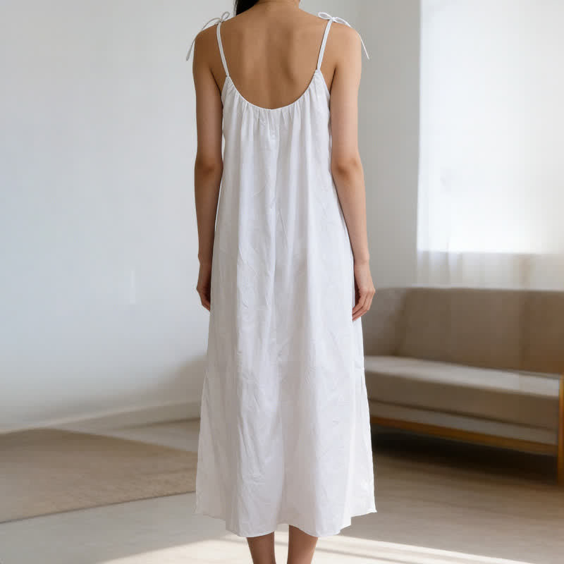 Solid Color Cotton Sleeveless Tie Strap Nightgown - image 10