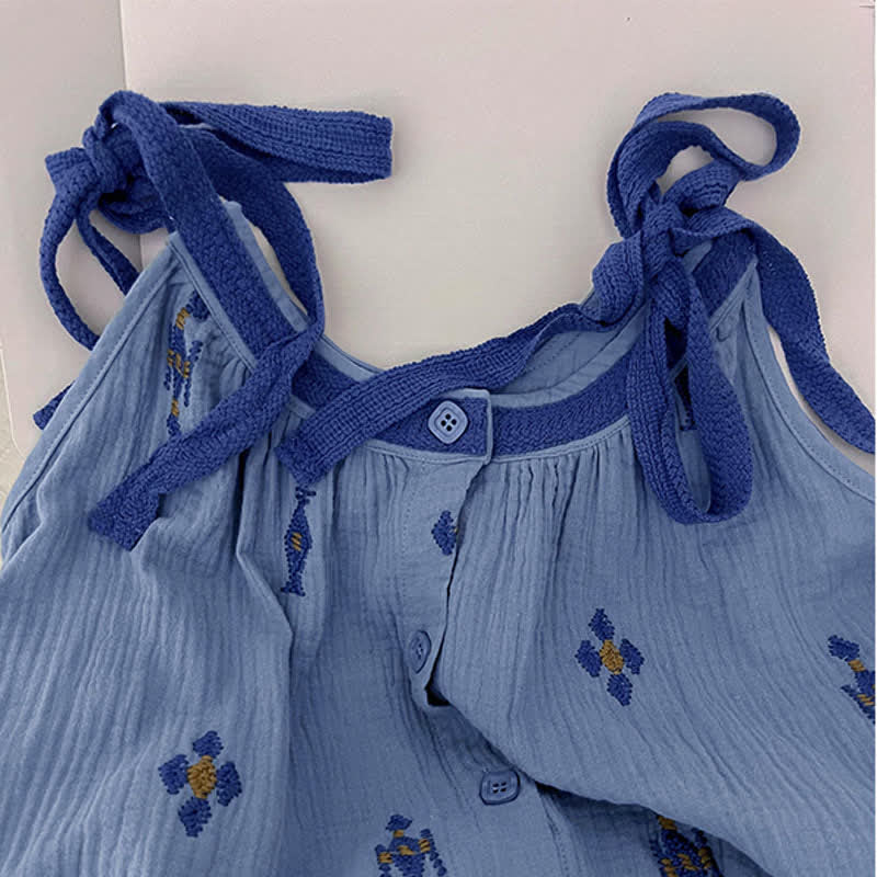 Blue Cotton Gauze Tie Strap Nightgown - image 7