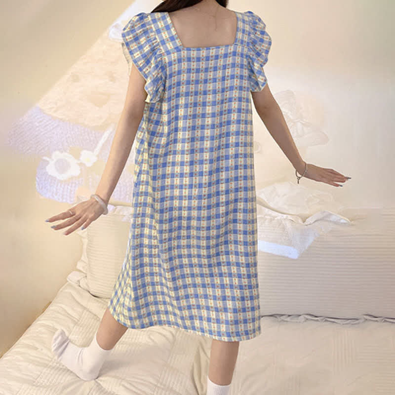 Blue Gingham Sleeveless Lounge Dress - image 7