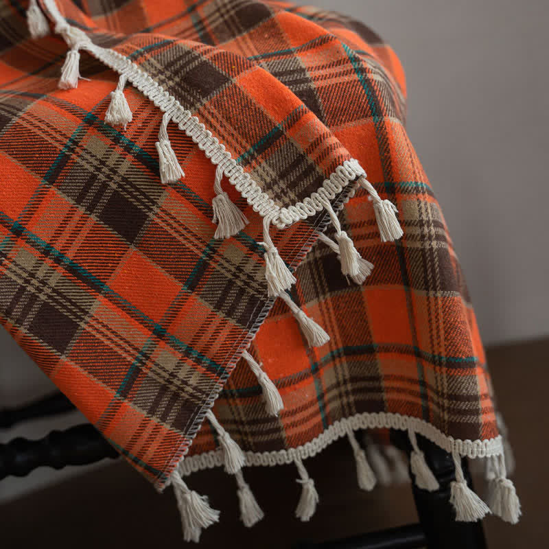Bright Orange Plaid Tassel Curtain - image 12