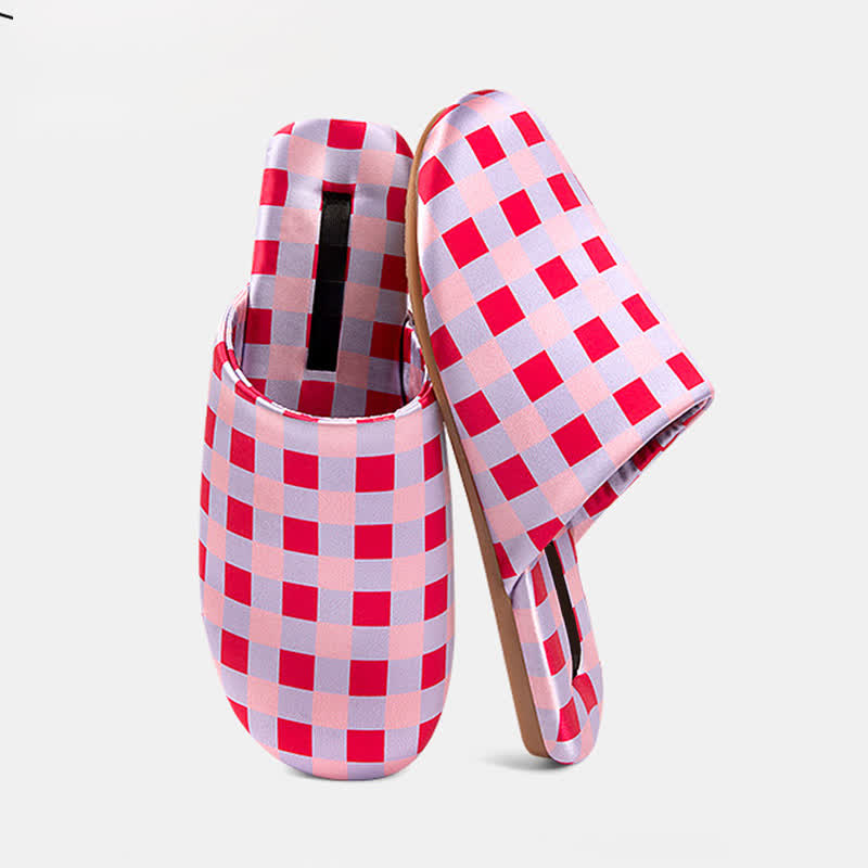 Breathable Satin-Touch Plaid House Shoes - image 10