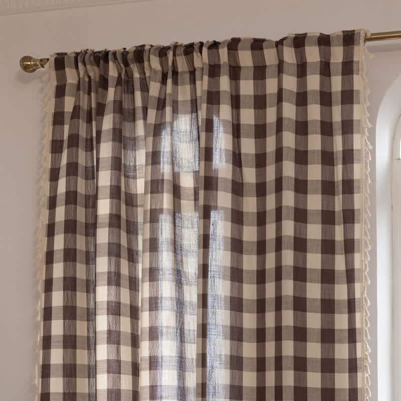 Country Style Grid Curtain with Tassels - image 35