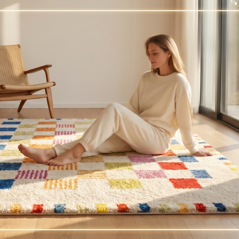 Soft Multicolor Checkerboard Area Rug - image 2