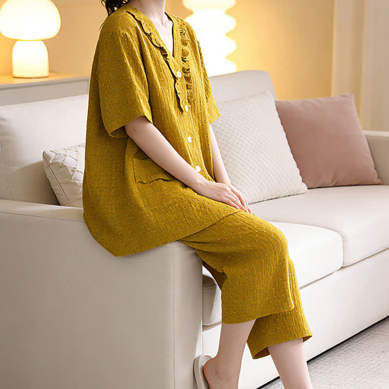 Mustard Cotton Ruffle Loungewear Set - image 5