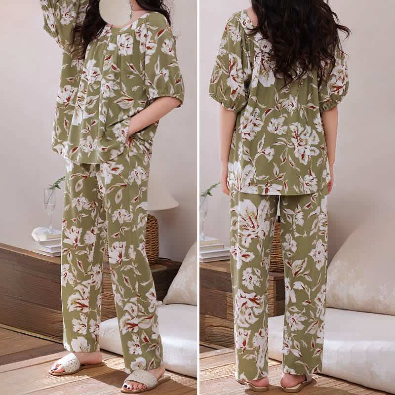 Olive Floral Cotton Loungewear Set - image 3