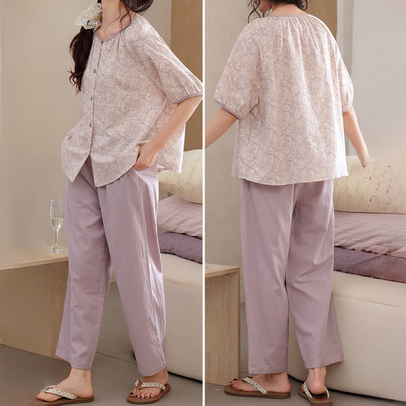 Lavender Cotton Printed Lounge Set - image 4