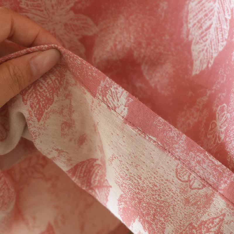 Pink Botanical Leaf Cotton Ruffle Nightgown - image 9