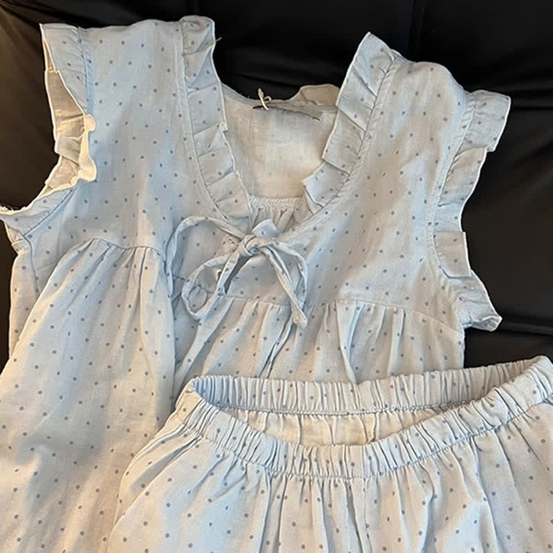 French Dot Ruffle Sleeveless Women's Pajamas - image 7