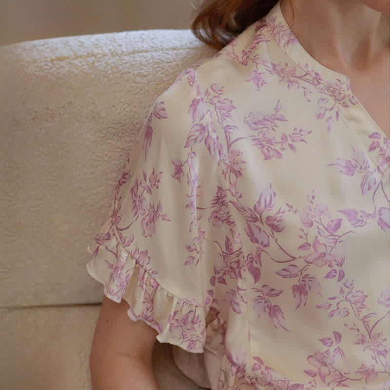 Lavender Floral Ruffle Sleeve Loungewear Set - image 11