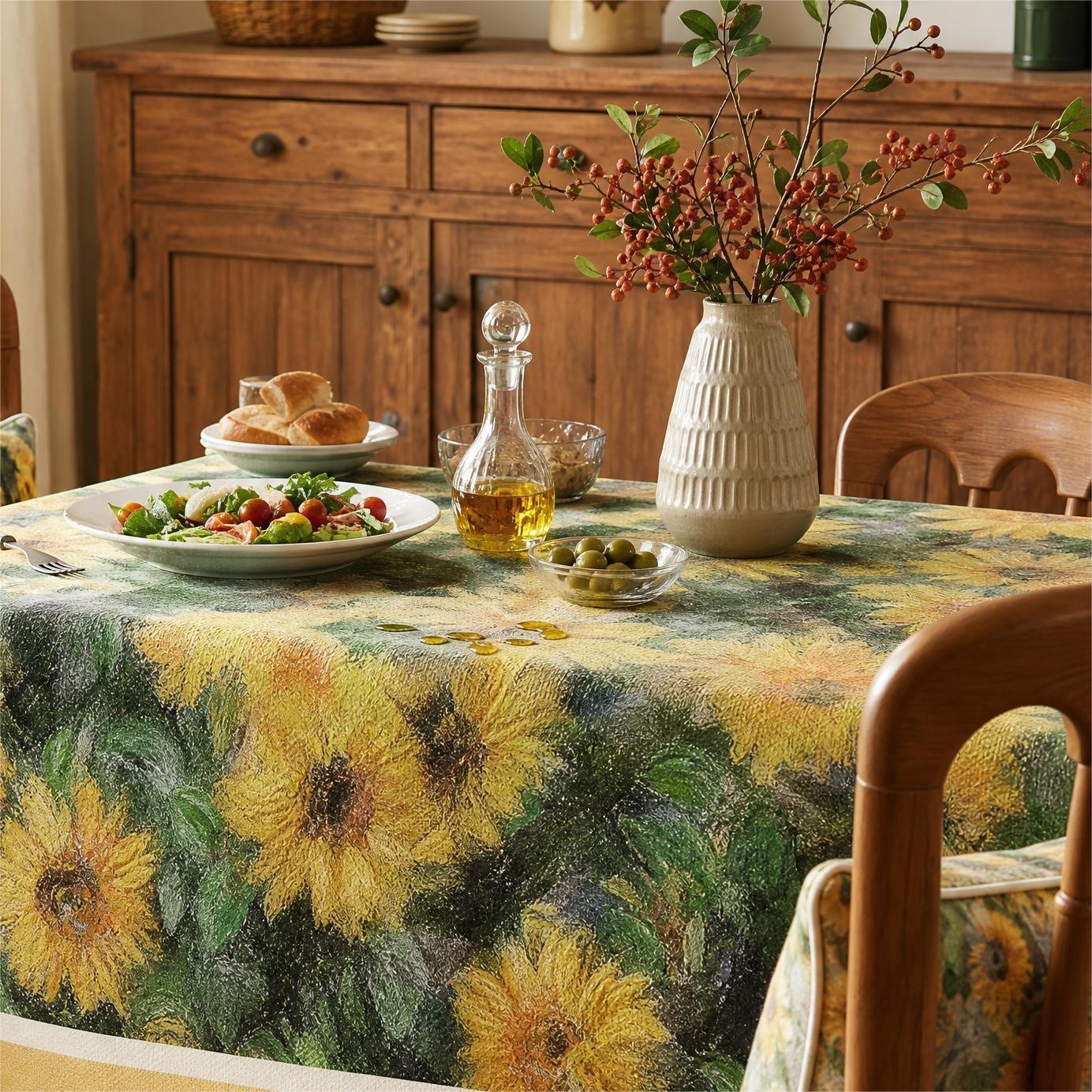 Vintage Painterly Sunflower Tablecloth - image 3